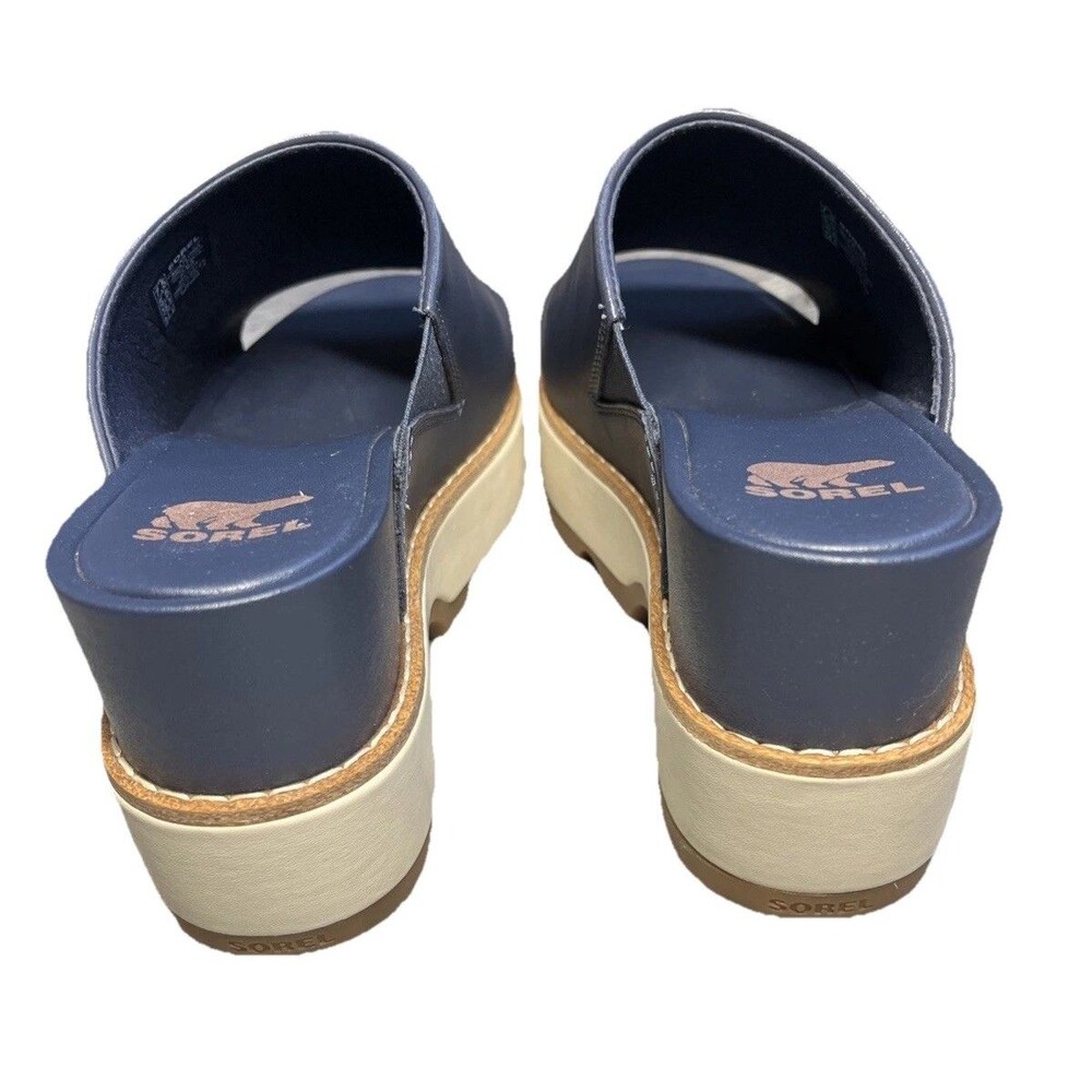 Sorel Joanie Navy Blue Leather Slide Wedge Sandals Platform Women’s Size 7.5 EUC - Picture 4 of 12
